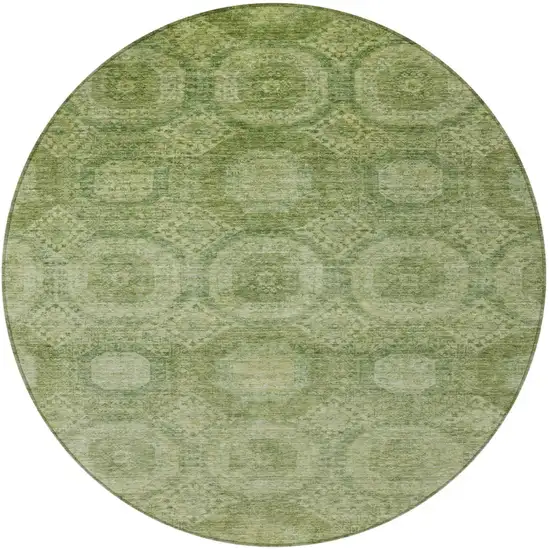 8' Artichoke Green And Sage Round Medallion Washable Indoor Outdoor Area Rug Photo 4