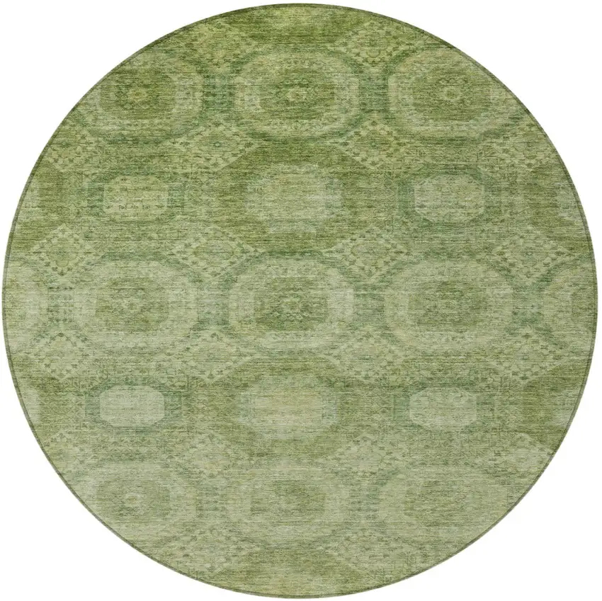 8' Artichoke Green And Sage Round Medallion Washable Indoor Outdoor Area Rug Photo 4
