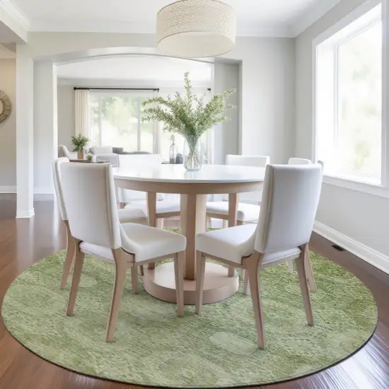 8' Artichoke Green And Sage Round Medallion Washable Indoor Outdoor Area Rug Photo 6