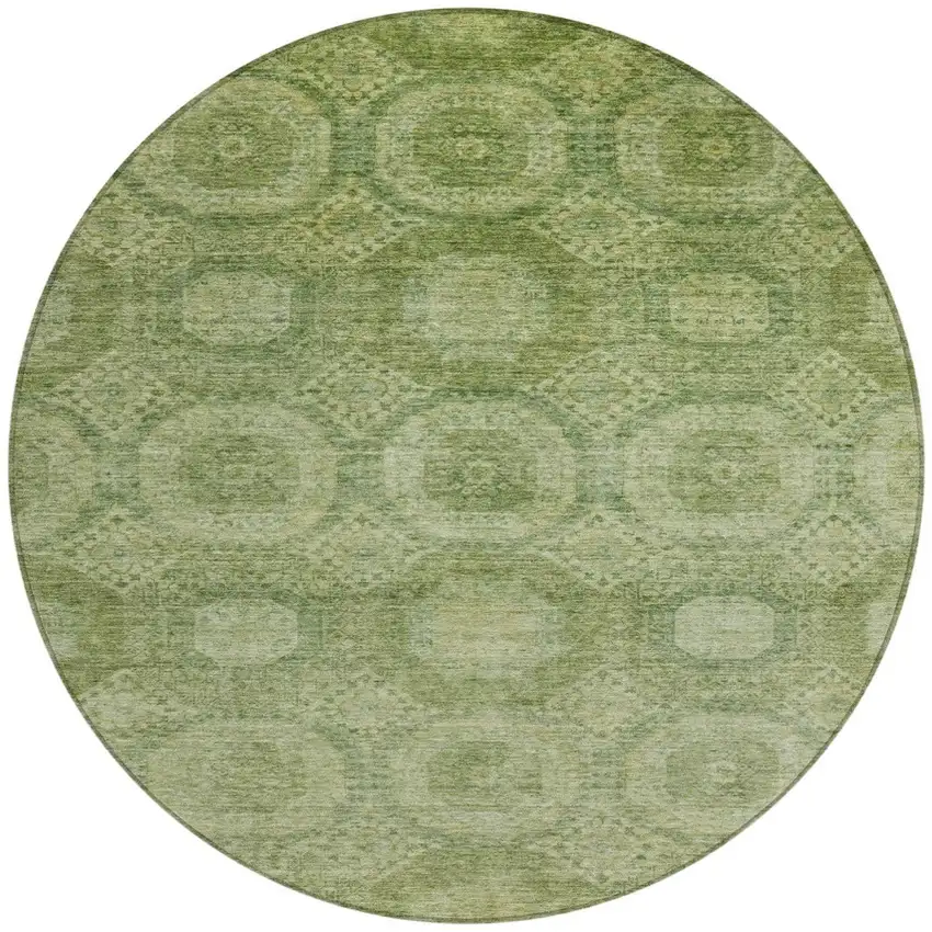 8' Artichoke Green And Sage Round Medallion Washable Indoor Outdoor Area Rug Photo 3