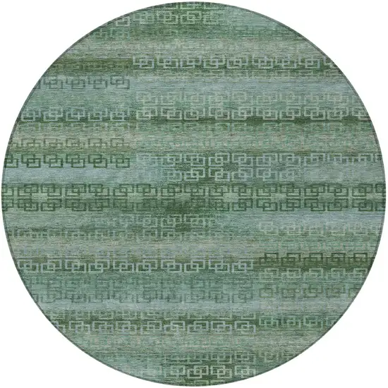 8' Artichoke Green And Sage Round Striped Washable Indoor Outdoor Area Rug Photo 4