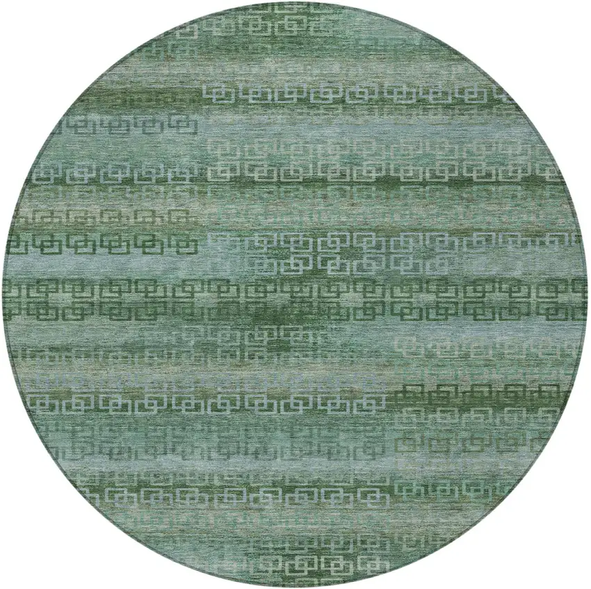8' Artichoke Green And Sage Round Striped Washable Indoor Outdoor Area Rug Photo 4