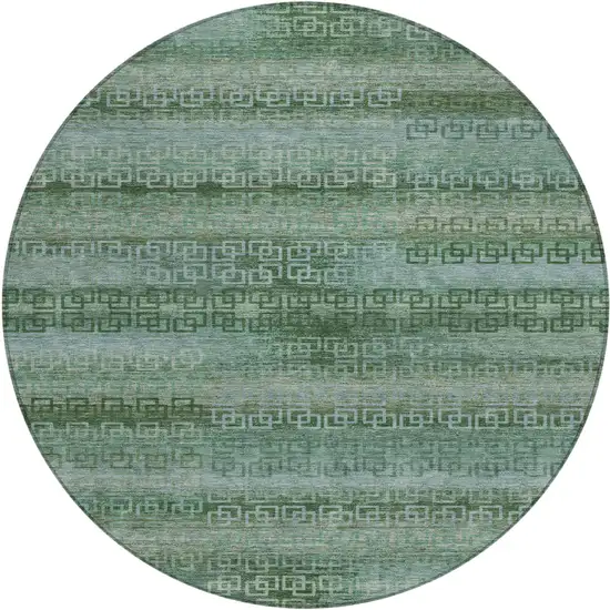 8' Artichoke Green And Sage Round Striped Washable Indoor Outdoor Area Rug Photo 1