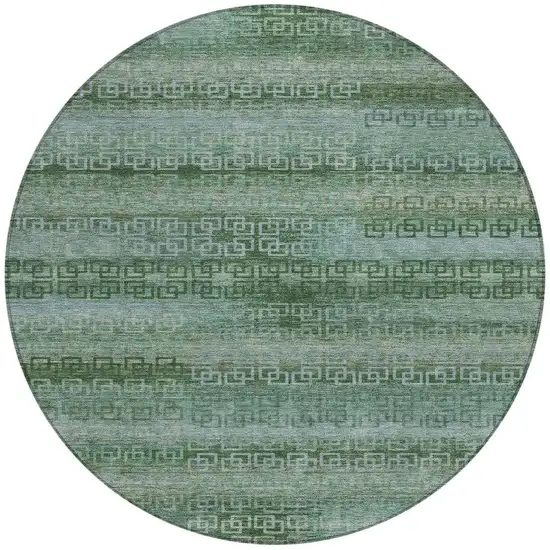 8' Artichoke Green And Sage Round Striped Washable Indoor Outdoor Area Rug Photo 3