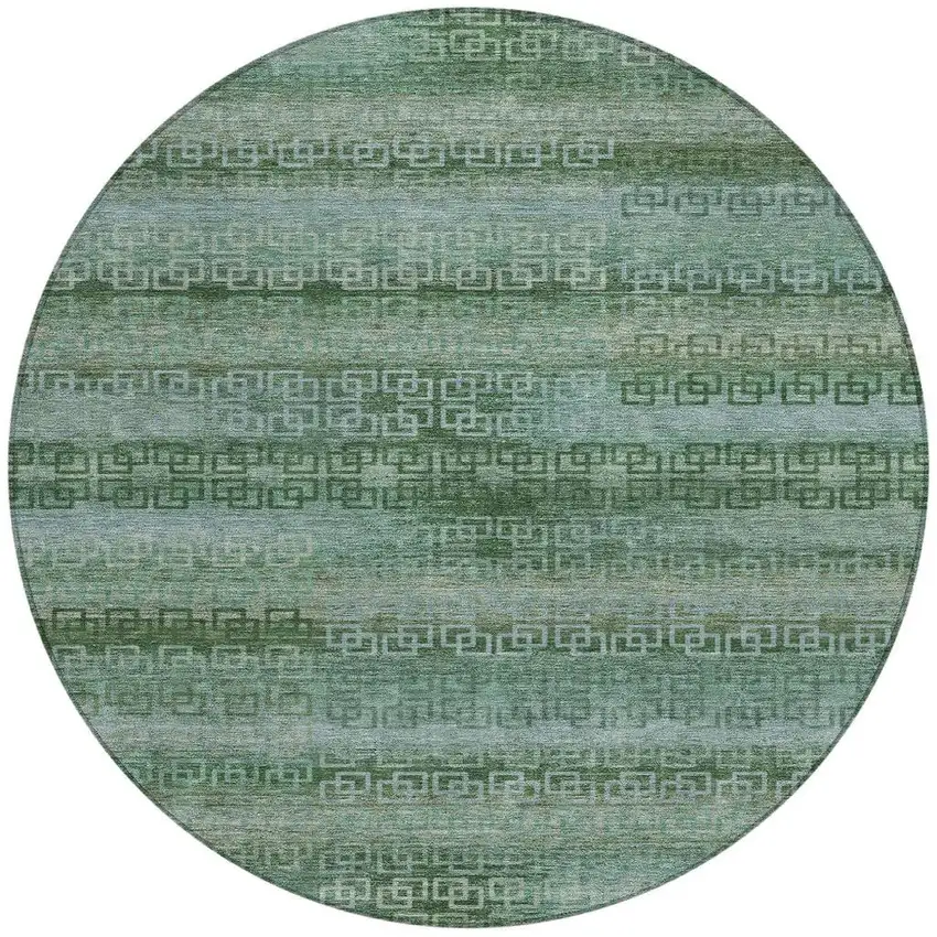 8' Artichoke Green And Sage Round Striped Washable Indoor Outdoor Area Rug Photo 3