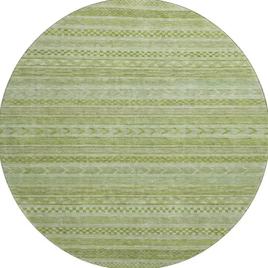 8' Artichoke Green And Sage Striped Washable Round Rug With UV Protection Photo 4