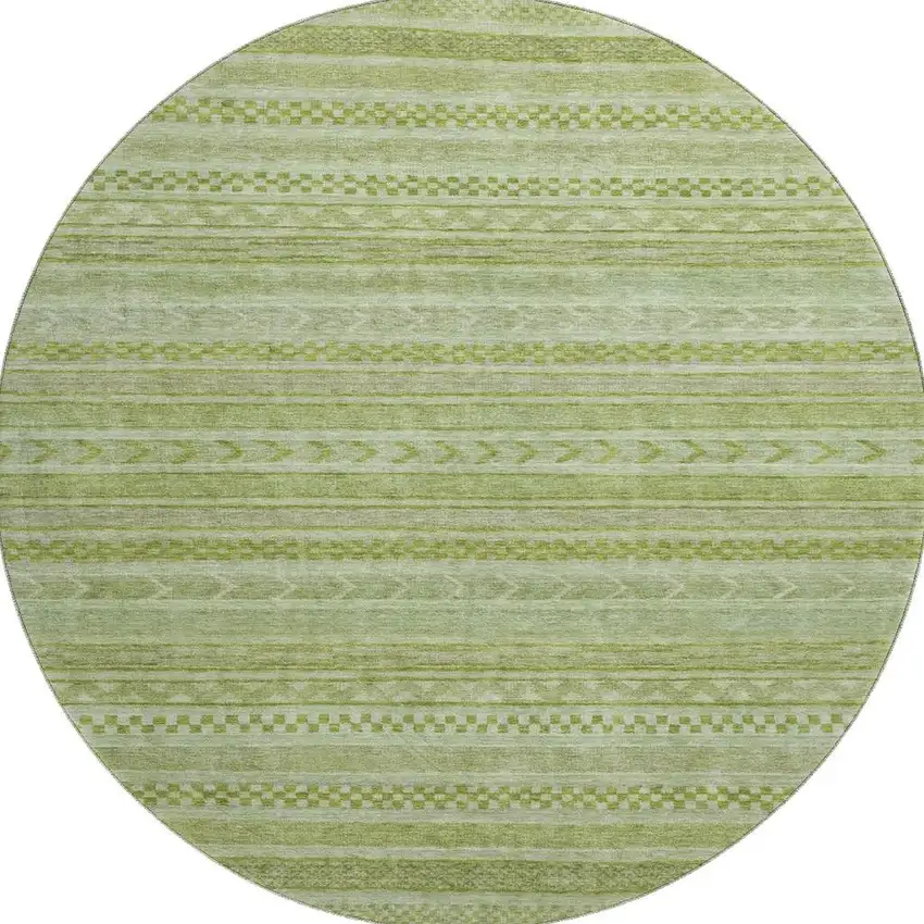 8' Artichoke Green And Sage Striped Washable Round Rug With UV Protection Photo 4