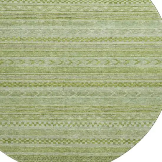 8' Artichoke Green And Sage Striped Washable Round Rug With UV Protection Photo 2