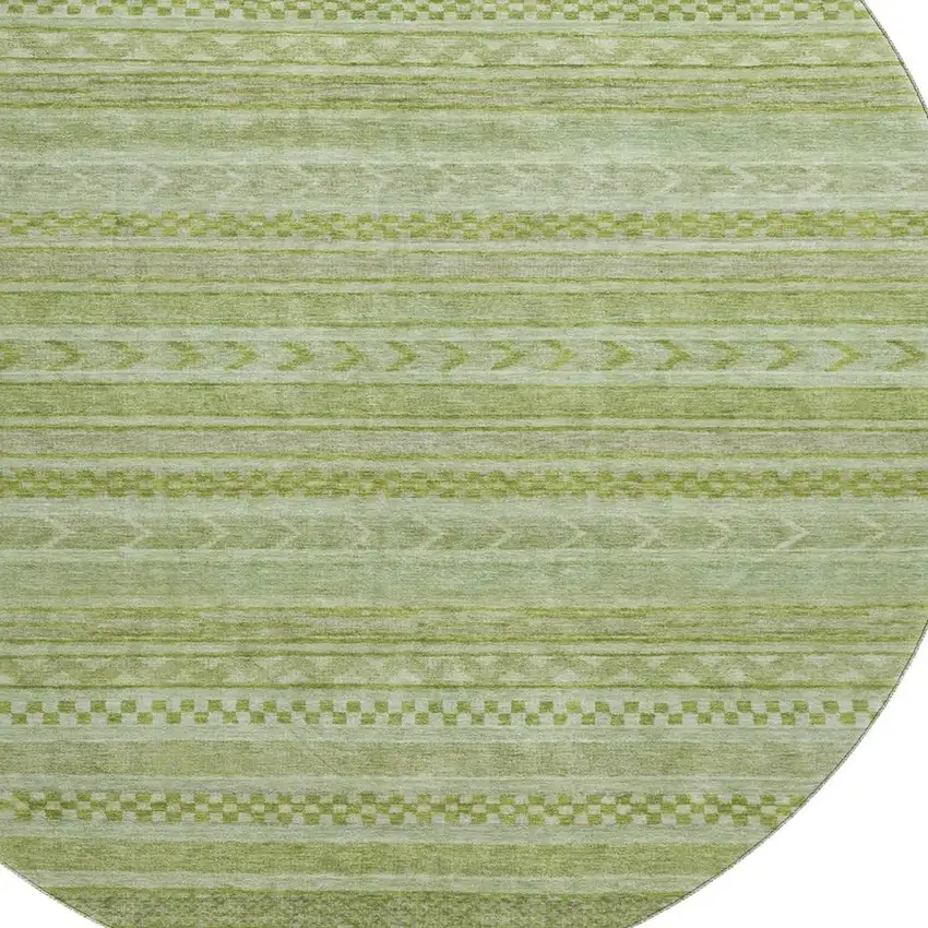 8' Artichoke Green And Sage Striped Washable Round Rug With UV Protection Photo 2