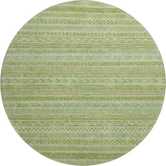 8' Artichoke Green And Sage Striped Washable Round Rug With UV Protection Photo 1