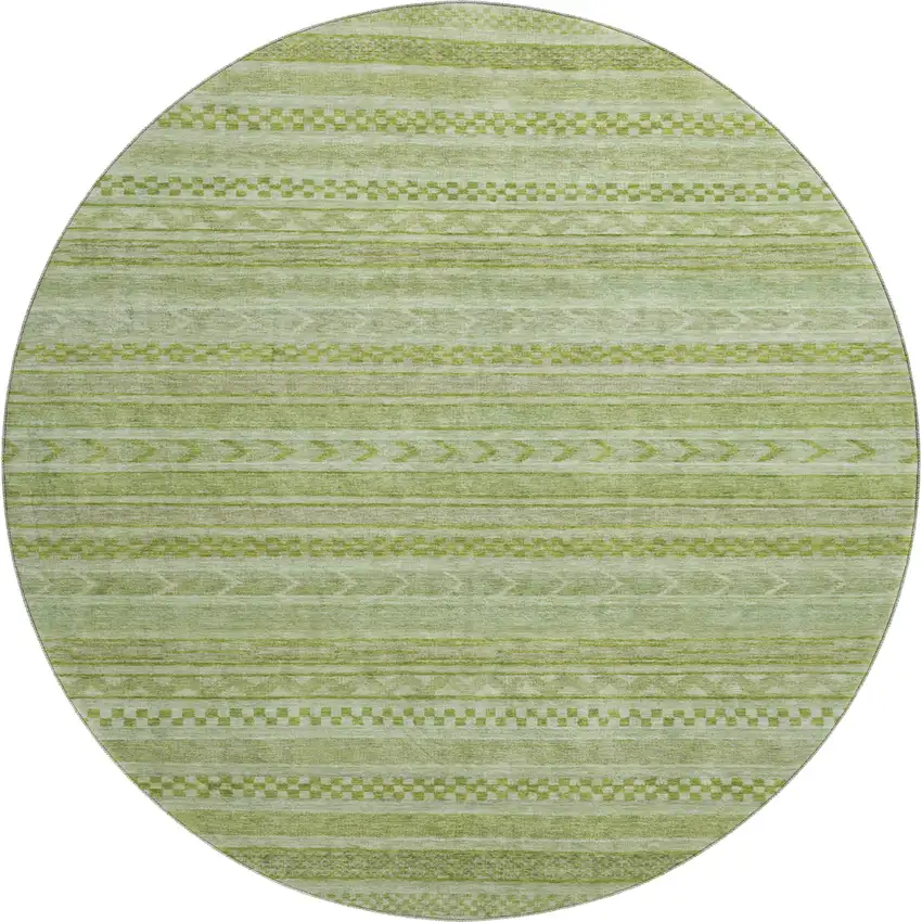 8' Artichoke Green And Sage Striped Washable Round Rug With UV Protection Photo 1