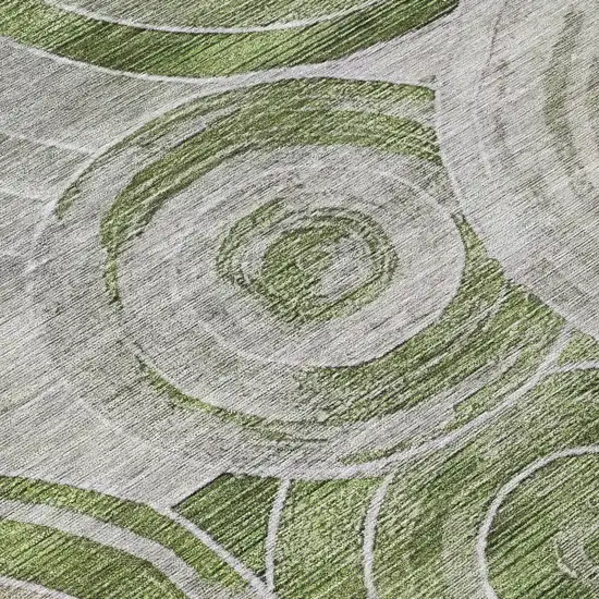 8' Artichoke Green And Silver Round Geometric Washable Indoor Outdoor Area Rug Photo 9