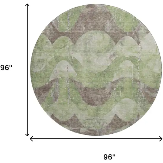 8' Artichoke Green And Taupe Abstract Washable Round Rug With UV Protection Photo 9