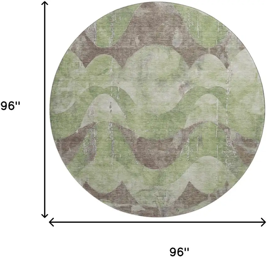 8' Artichoke Green And Taupe Abstract Washable Round Rug With UV Protection Photo 9