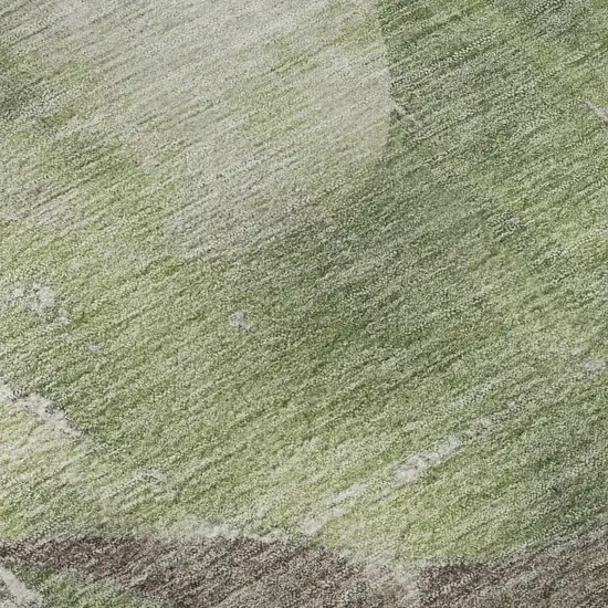 8' Artichoke Green And Taupe Abstract Washable Round Rug With UV Protection Photo 8