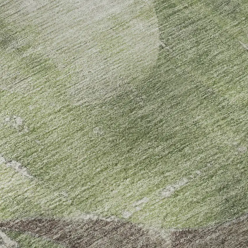 8' Artichoke Green And Taupe Abstract Washable Round Rug With UV Protection Photo 8