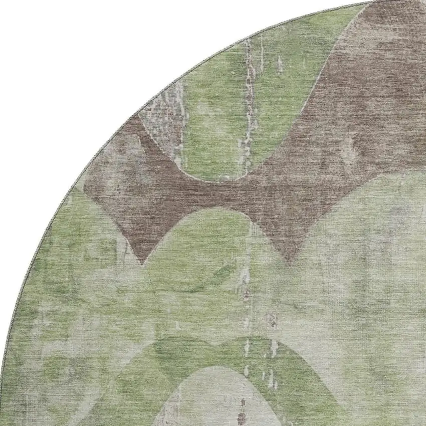 8' Artichoke Green And Taupe Abstract Washable Round Rug With UV Protection Photo 3