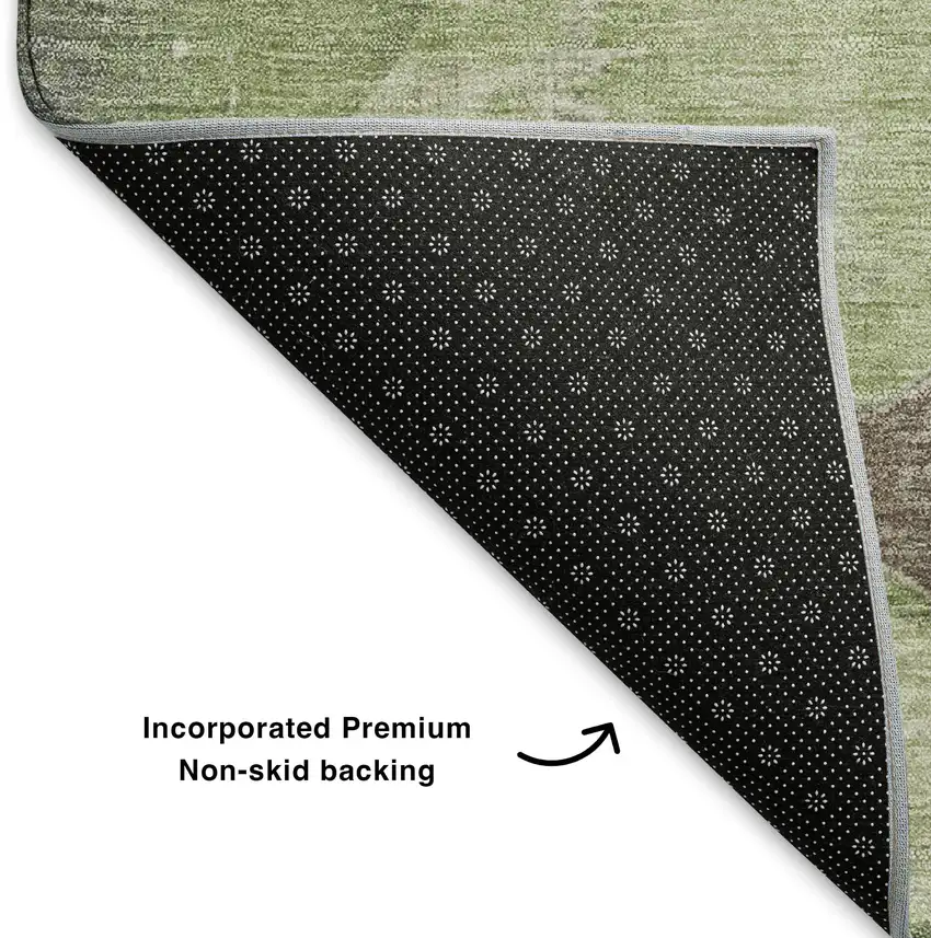 8' Artichoke Green And Taupe Abstract Washable Round Rug With UV Protection Photo 5