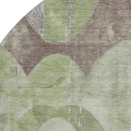 8' Artichoke Green And Taupe Abstract Washable Round Rug With UV Protection Photo 2