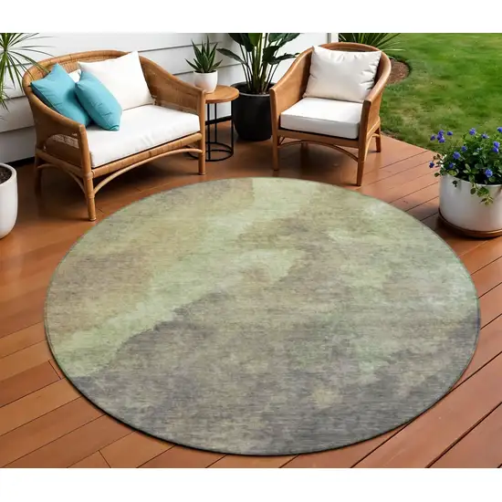 8' Artichoke Green And Taupe Round Abstract Washable Indoor Outdoor Area Rug Photo 2