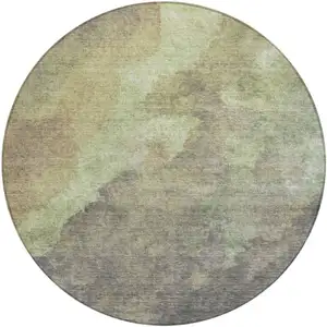 Photo of 8' Artichoke Green And Taupe Round Abstract Washable Indoor Outdoor Area Rug