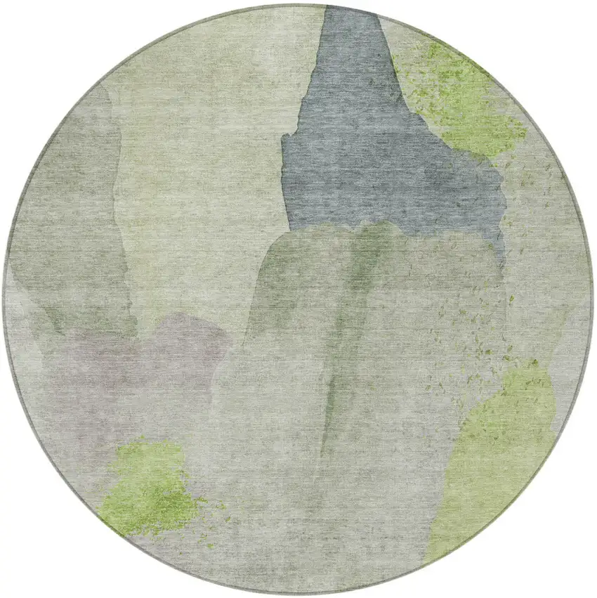 8' Artichoke Green And Taupe Round Abstract Washable Indoor Outdoor Area Rug Photo 4