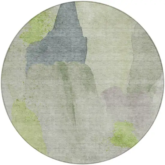 8' Artichoke Green And Taupe Round Abstract Washable Indoor Outdoor Area Rug Photo 1