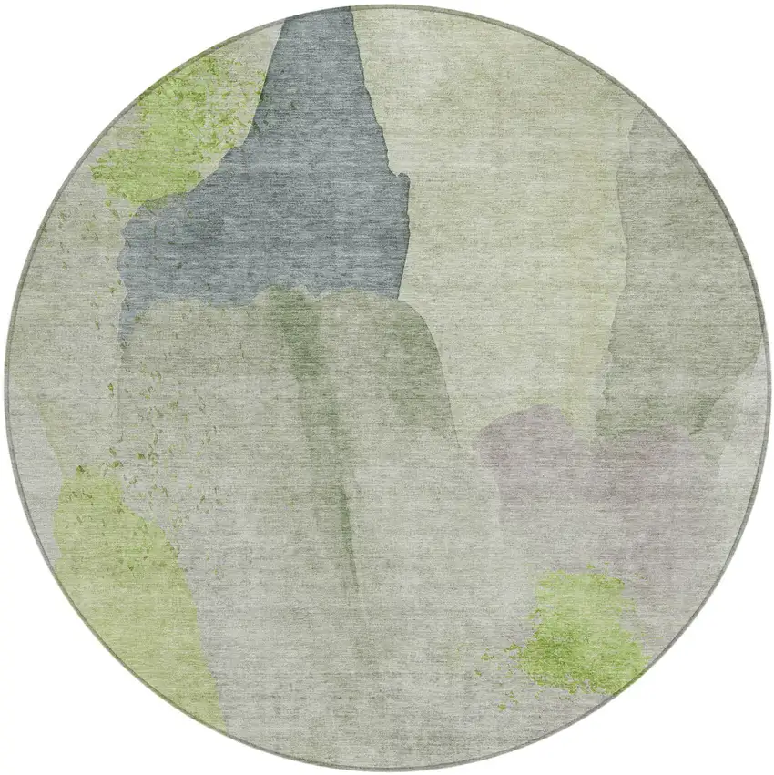 8' Artichoke Green And Taupe Round Abstract Washable Indoor Outdoor Area Rug Photo 1