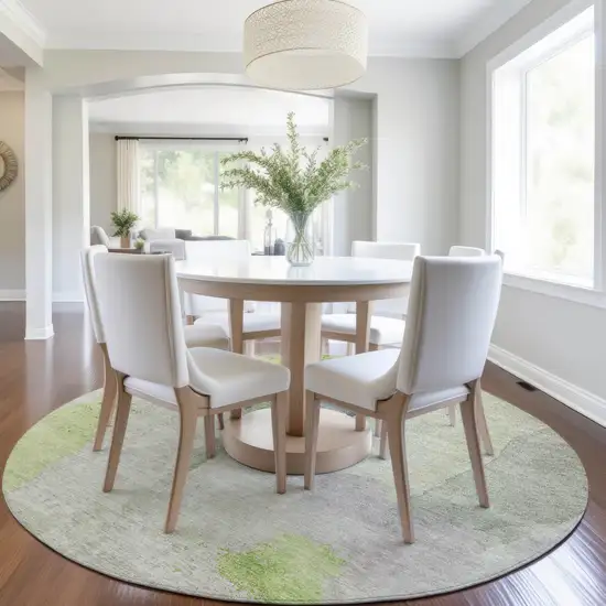 8' Artichoke Green And Taupe Round Abstract Washable Indoor Outdoor Area Rug Photo 7