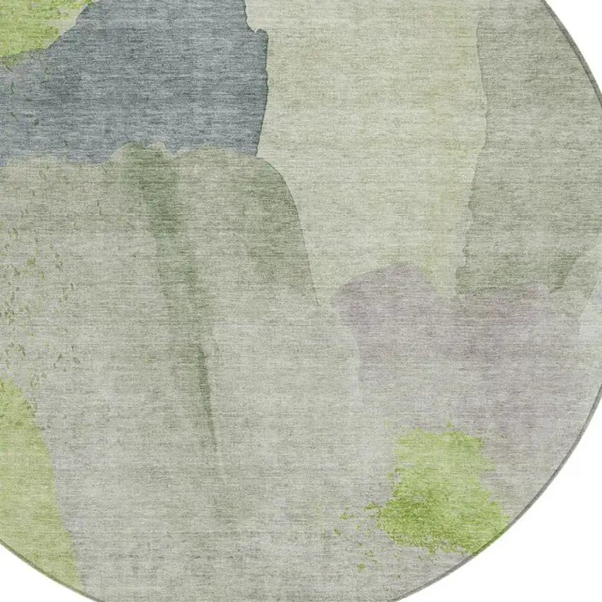 8' Artichoke Green And Taupe Round Abstract Washable Indoor Outdoor Area Rug Photo 9