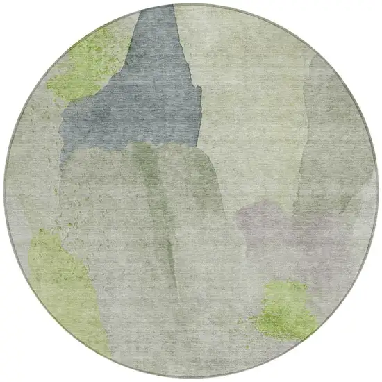 8' Artichoke Green And Taupe Round Abstract Washable Indoor Outdoor Area Rug Photo 3