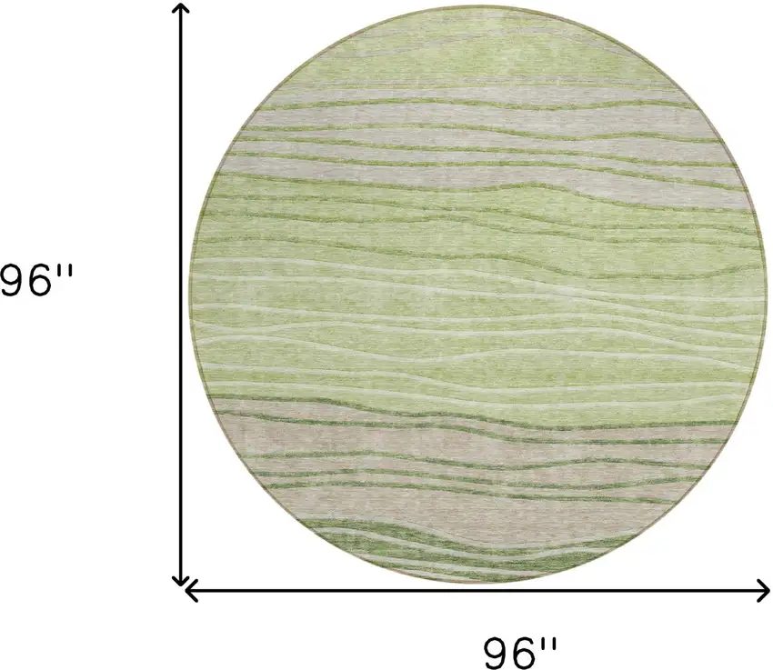 8' Artichoke Green And Taupe Round Striped Washable Indoor Outdoor Area Rug Photo 3