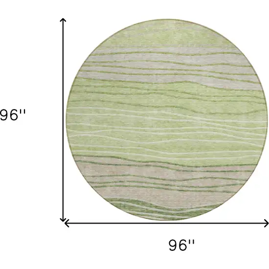 8' Artichoke Green And Taupe Round Striped Washable Indoor Outdoor Area Rug Photo 3