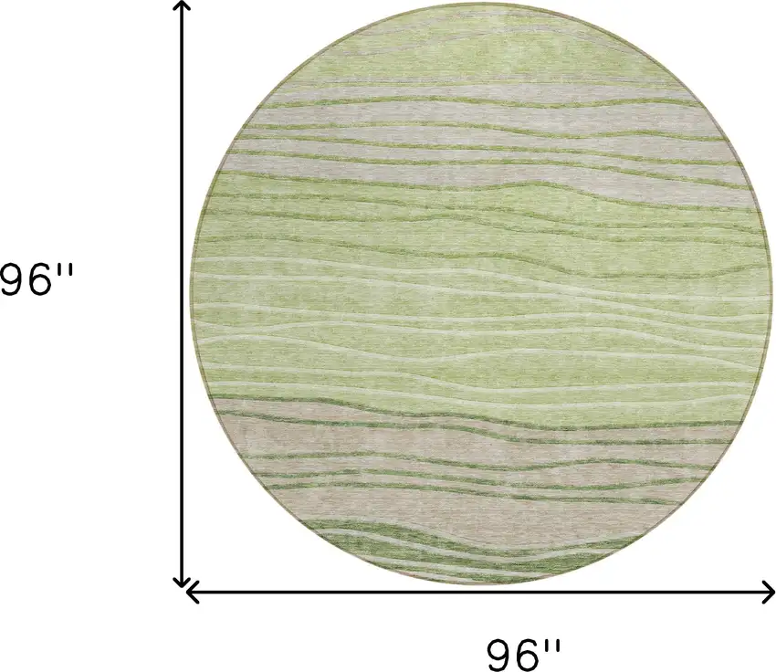 8' Artichoke Green And Taupe Round Striped Washable Indoor Outdoor Area Rug Photo 3