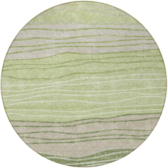 8' Artichoke Green And Taupe Round Striped Washable Indoor Outdoor Area Rug Photo 5