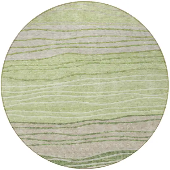 8' Artichoke Green And Taupe Round Striped Washable Indoor Outdoor Area Rug Photo 5