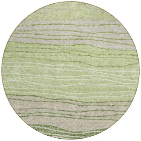 8' Artichoke Green And Taupe Round Striped Washable Indoor Outdoor Area Rug Photo 4