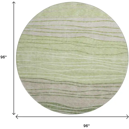 8' Artichoke Green And Taupe Striped Washable Round Rug With UV Protection Photo 3