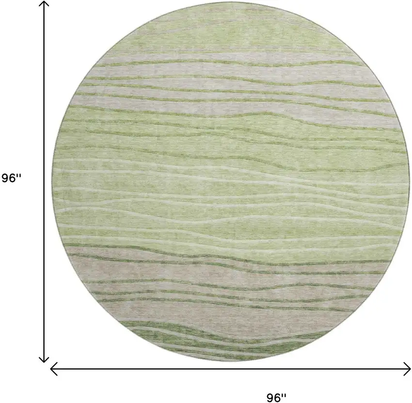8' Artichoke Green And Taupe Striped Washable Round Rug With UV Protection Photo 3