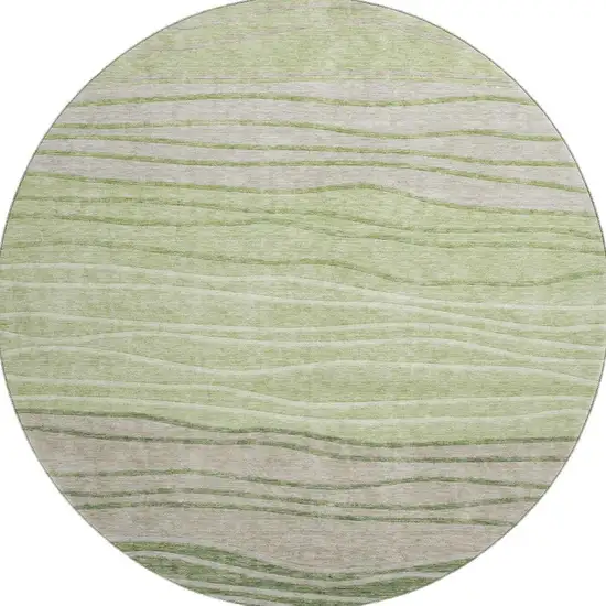 8' Artichoke Green And Taupe Striped Washable Round Rug With UV Protection Photo 3