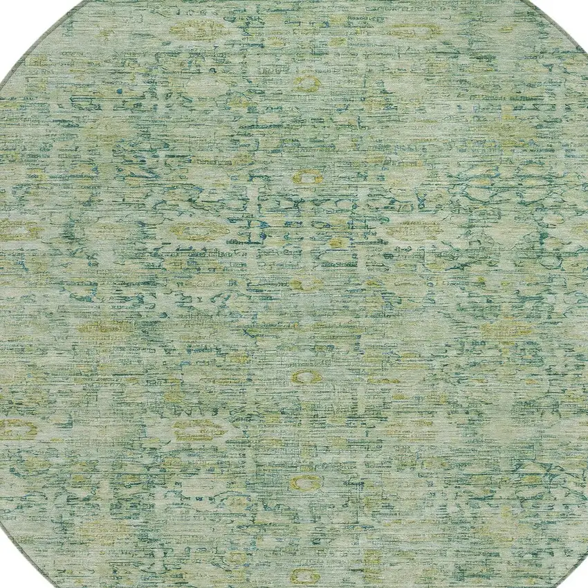 8' Artichoke Green And Teal Blue Round Oriental Washable Indoor Outdoor Area Rug Photo 8