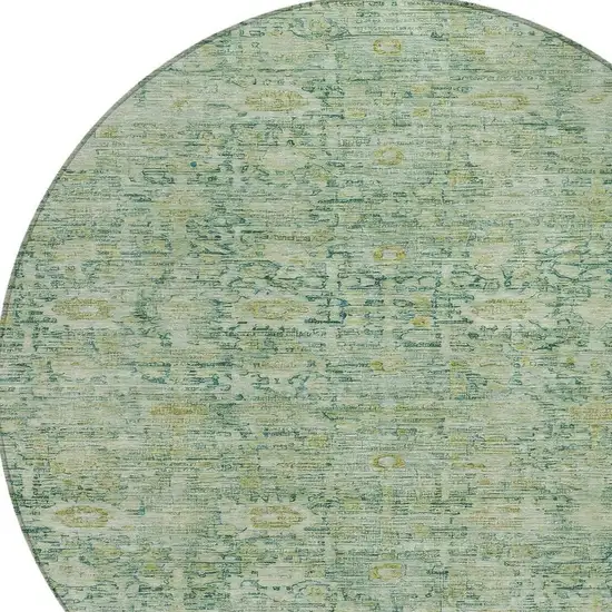 8' Artichoke Green And Teal Blue Round Oriental Washable Indoor Outdoor Area Rug Photo 4