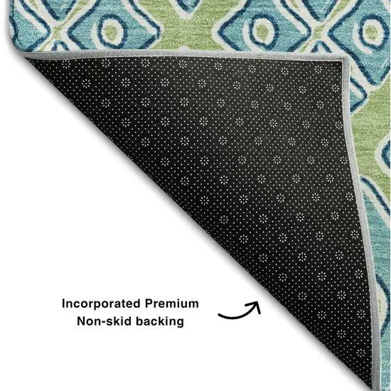 8' Artichoke Green And Teal Geometric Washable Round Rug With UV Protection Photo 6