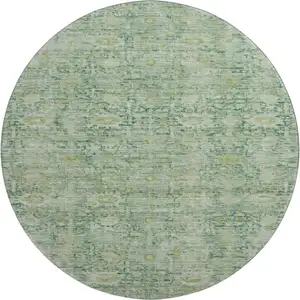 Photo of 8' Artichoke Green And Teal Oriental Washable Round Rug With UV Protection