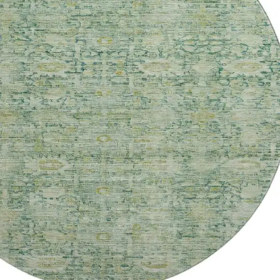 8' Artichoke Green And Teal Oriental Washable Round Rug With UV Protection Photo 2
