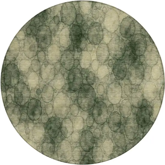 8' Artichoke Green And Wheat Round Abstract Washable Indoor Outdoor Area Rug Photo 1
