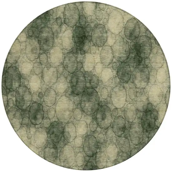 8' Artichoke Green And Wheat Round Abstract Washable Indoor Outdoor Area Rug Photo 3