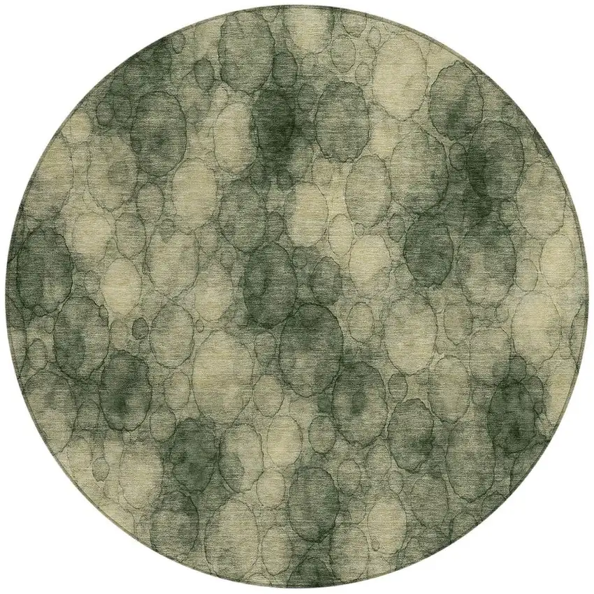 8' Artichoke Green And Wheat Round Abstract Washable Indoor Outdoor Area Rug Photo 3