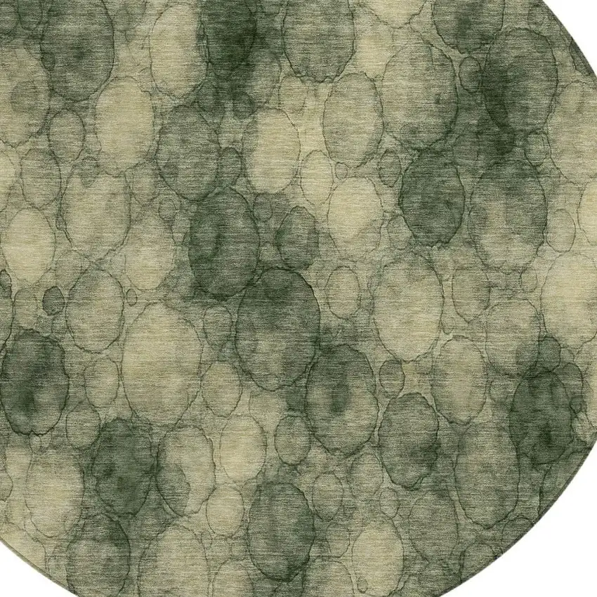 8' Artichoke Green And Wheat Round Abstract Washable Indoor Outdoor Area Rug Photo 2