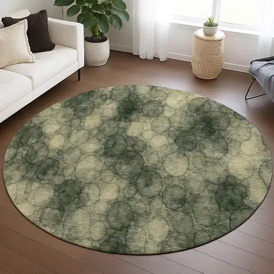8' Artichoke Green And Wheat Round Abstract Washable Indoor Outdoor Area Rug Photo 5
